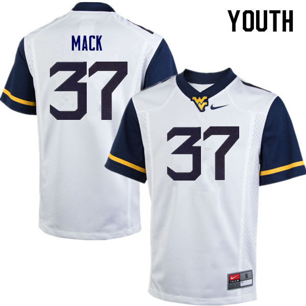 Youth #37 Kolby Mack West Virginia Mountaineers College Football Jerseys Sale-White